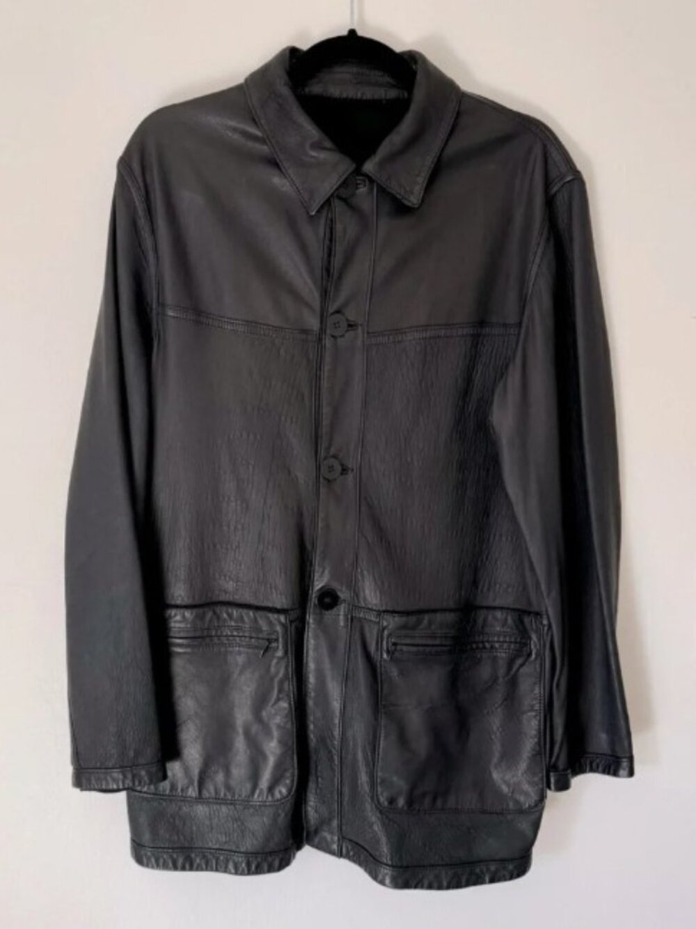 Vinci Leather Factory Firenze Black Leather Car Coat EU 48 Men's